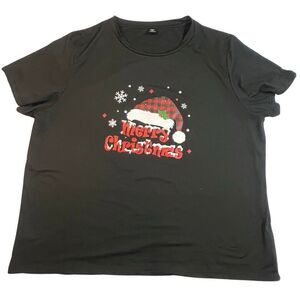 SHEIN Top Women 4XL Black Christmas Shirt Casual Santa Snowflakes Holiday Blouse